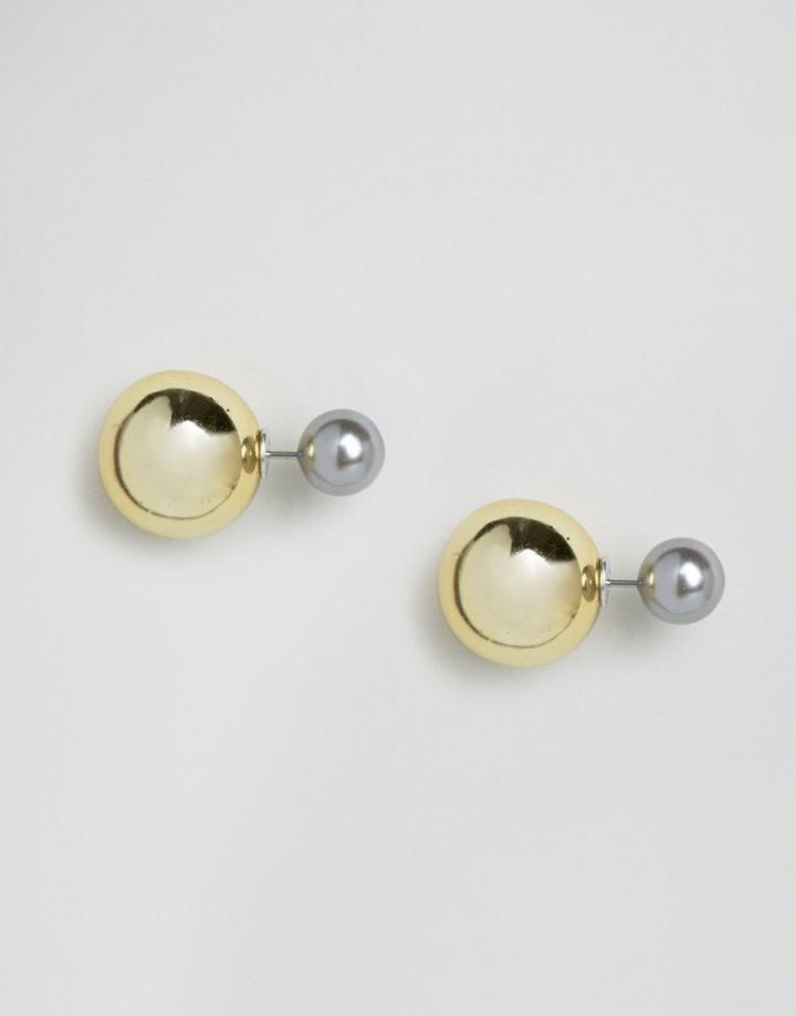 Nylon Metallic Ball Stud Earrings - Gold
