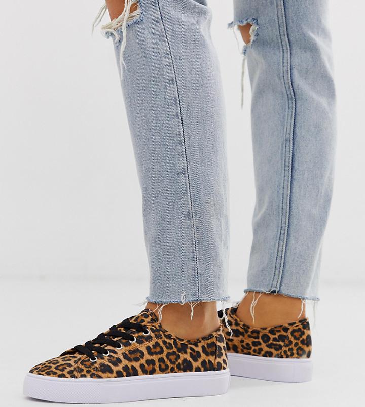 Asos Design Wide Fit Dusty Lace Up Sneakers In Leopard - Multi