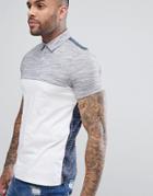 Asos Design Polo Shirt With Contrast Back And Yoke In Interest Fabric - White