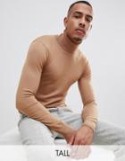Gianni Feraud Tall Premium Muscle Fit Stretch Roll Neck Fine Gauge Sweater - Beige