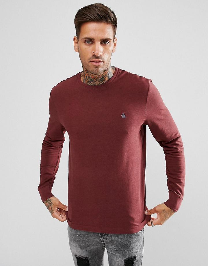 Original Penguin Long Sleeve Top Pique Logo In Red Marl - Red