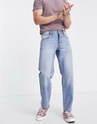 Asos Design Regular Fit Jean In Mid Wash-blue