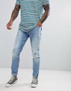 Only & Sons Slim Fit Jeans With Distressing In Light Blue - Blue
