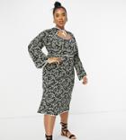 Fashion Union Plus Midi Dress With Keyhole And Contrast Piping In Playful Floral-black