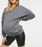 Asos Design Maternity Oversized Sweatshirt With Drop V Neck In Charcoal Heather-grey
