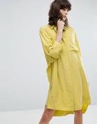 Weekday Cupro Peachey Feel Shirt Dress - Yellow