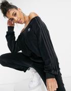 Adidas Originals 'relaxed Risqu ' Velour Off The Shoulder Sweatshirt In Black