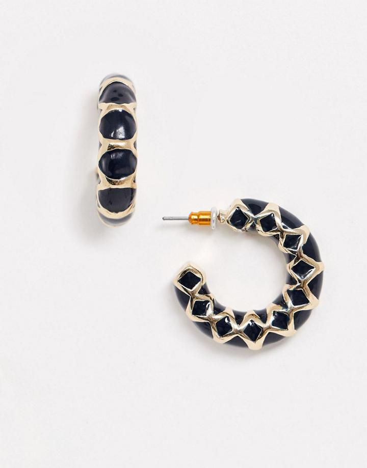 Asos Design Hoop Earrings With Enamel Pattern In Gold Tone