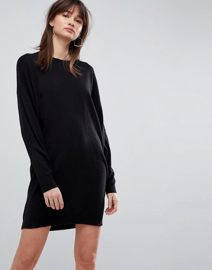 Asos Knitted Oversized Crew Neck Dress - Black