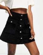 Asos Design Button Up Mini Skirt In Black Cord-multi