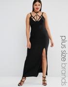 Club L Plus Harness Detail Maxi Dress With Thigh Split - Black