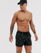 Asos Design Swim Shorts In Black With Lightning Bolt Print Short Length