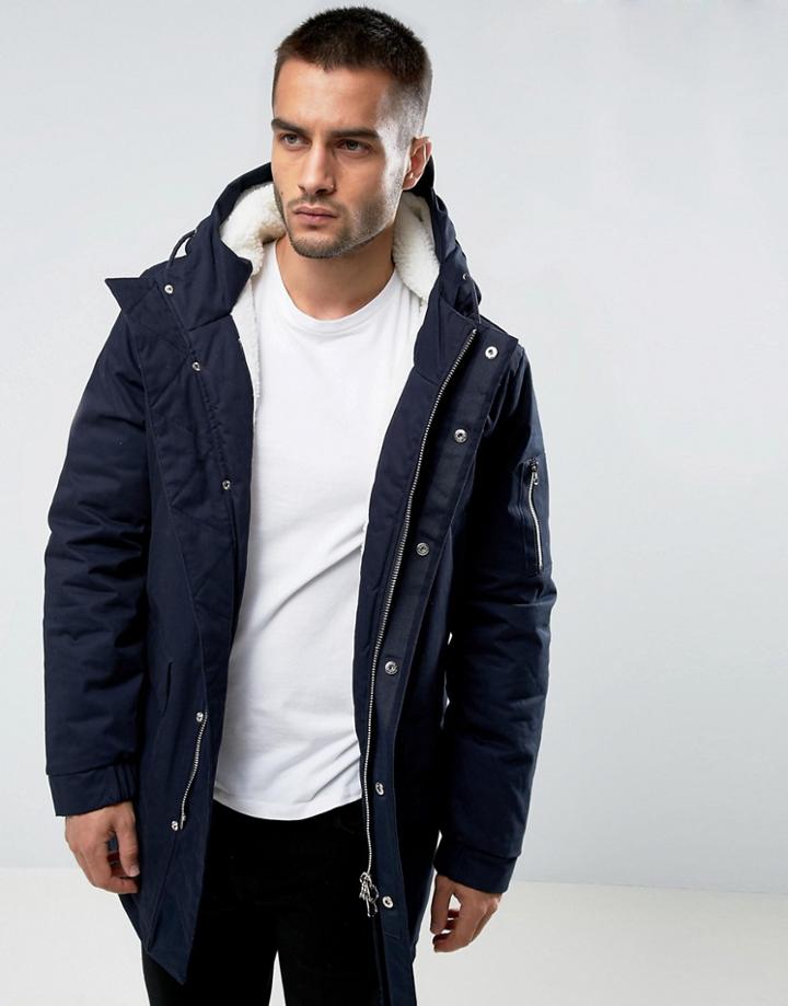 Bellfield Fleece Lined Parka With Hood - Navy