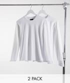 Asos Design 2 Pack Muscle Fit Long Sleeve T-shirt With Crew Neck-white