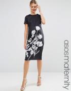 Asos Maternity Mono Floral Scuba T-shirt Midi Bodycon Dress - Multi