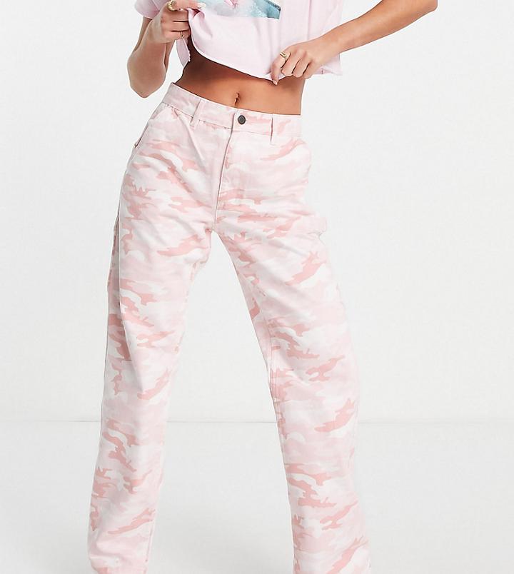 Stradivarius Str Wide Leg Cargo Pants In Pink Camo Print