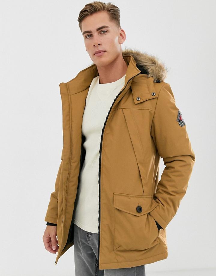 Threadbare Parka With Faux Fur Hood In Tan