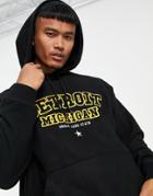 Asos Design Oversized Hoodie In Black Fleece With Detroit City Embroidery
