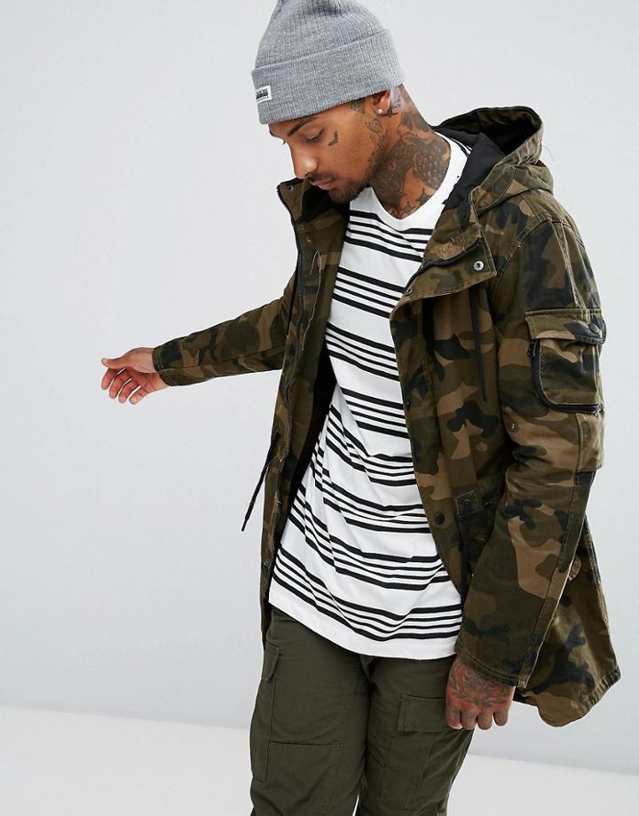 Bershka Parka Jacket In Camo - Multi