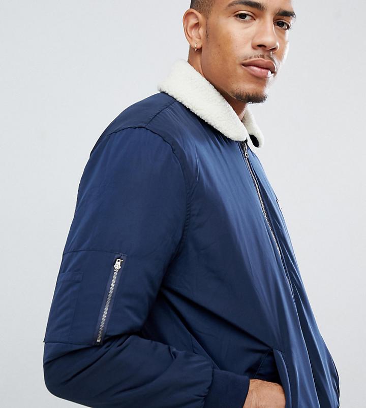 Le Breve Tall Borg Aviator Jacket-navy