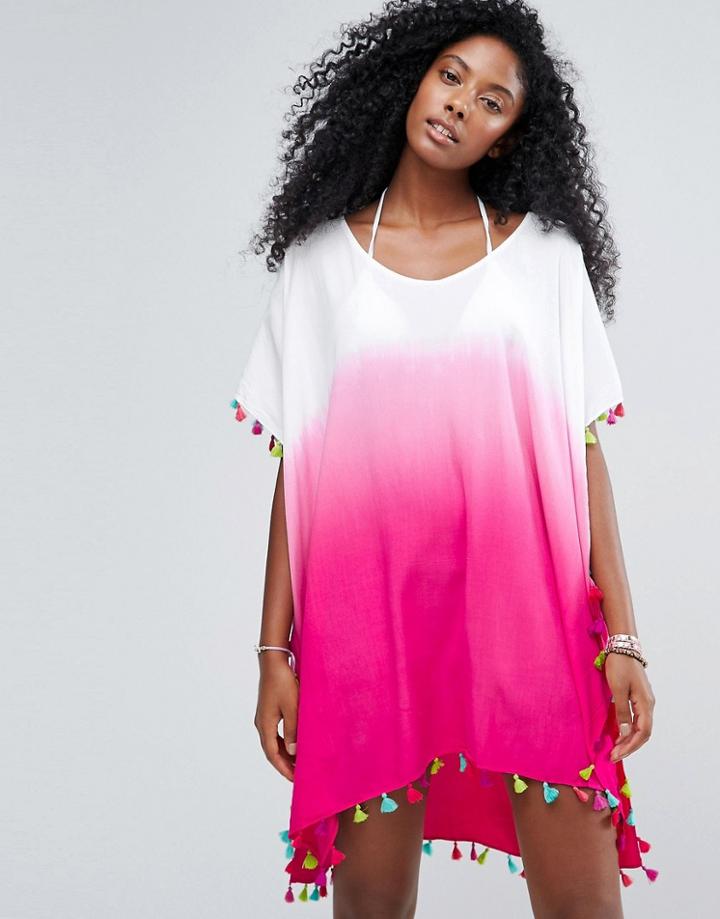 Seafolly Tie Dye Tassle Trim Beach Caftan - Pink