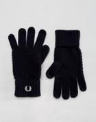 Fred Perry Pique Gloves In Lambswool - Navy