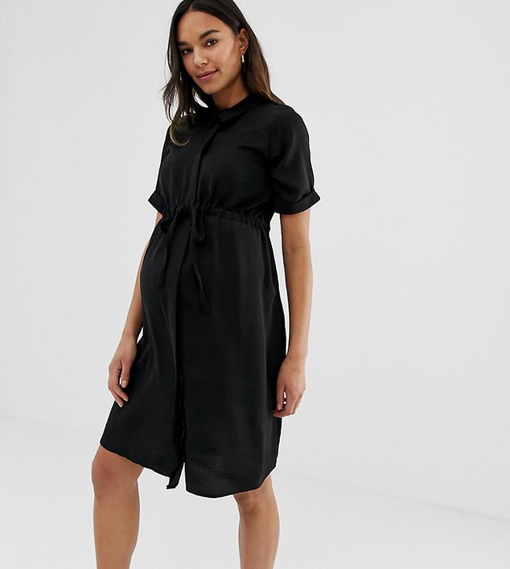 New Look Maternity Drawstring Waist Shirt Dress In Black