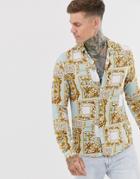 Asos Design Regular Baroque Shirt In Blue - Blue