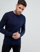 Boss Casual Crew Neck Cotton Cashmere Sweater In Navy - Navy