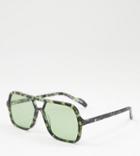 Spitfire Cut Fifty Oversized Square Aviator Sunglasses In Green Tort - Exclusive To Asos