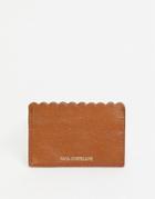 Paul Costelloe Leather Scalloped Edge Card Holder In Tan-brown