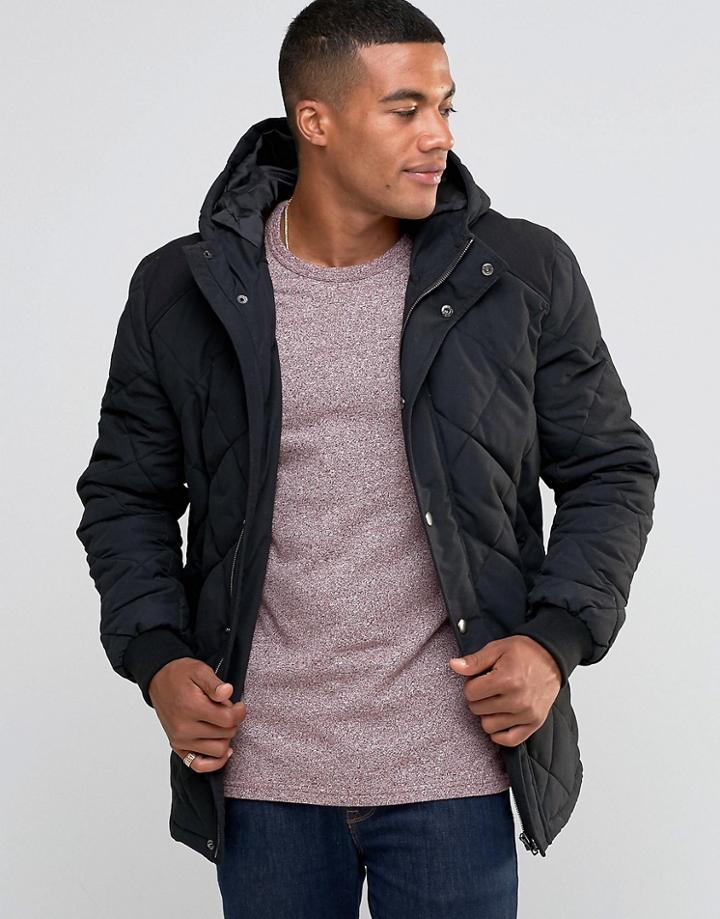 Asos Quilted Jacket With Contrast Shoulder Panel In Black - Black