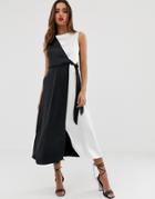 Closet London Wrap Over Tie Side Pencil Dress In Contrast Mono - Multi