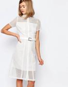 Lost Ink Lace T-shirt Dress With Belt - White