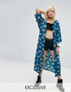 Milk It Vintage Maxi Festival Kimono In Floral - Blue
