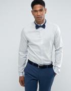 Asos Wedding Skinny Sateen Shirt In Blue With Wing Collar And Double Cuff - Blue