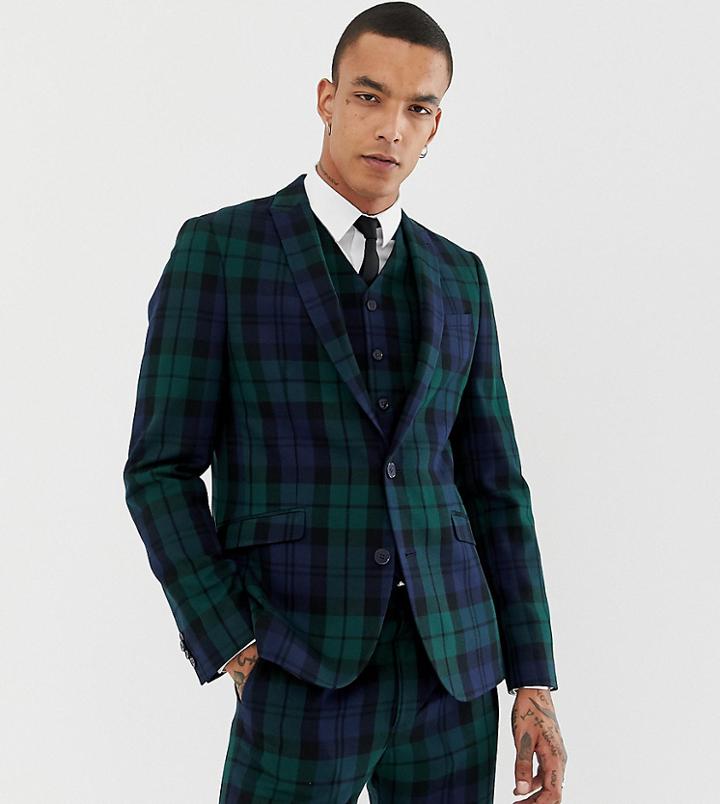 Heart & Dagger Slim Suit Jacket In Blackwatch Check-green