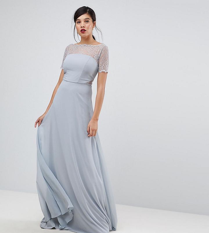 Asos Tall Lace Insert Paneled Maxi Dress-gray