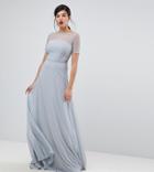 Asos Tall Lace Insert Paneled Maxi Dress-gray
