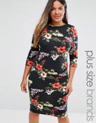 Club L Plus Midi Dress In Tropical Floral Print - Black
