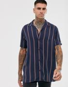 Jack & Jones Originals Revere Collar Shirt In Stripe - Navy