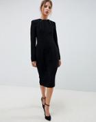 Asos Design Long Sleeve Midi Dress With Seams - Black