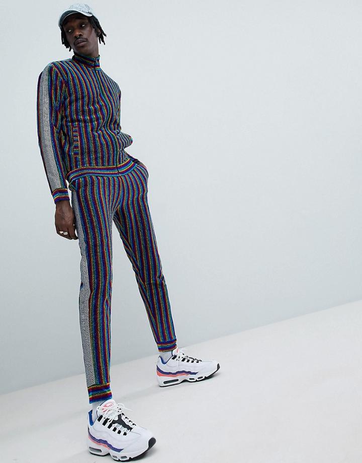 Jaded London Rainbow Stripe Joggers With Metallic Side Stripe - Multi