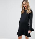 Asos Maternity Fluted Sleeve Ruffle Hem Mini Dress - Black