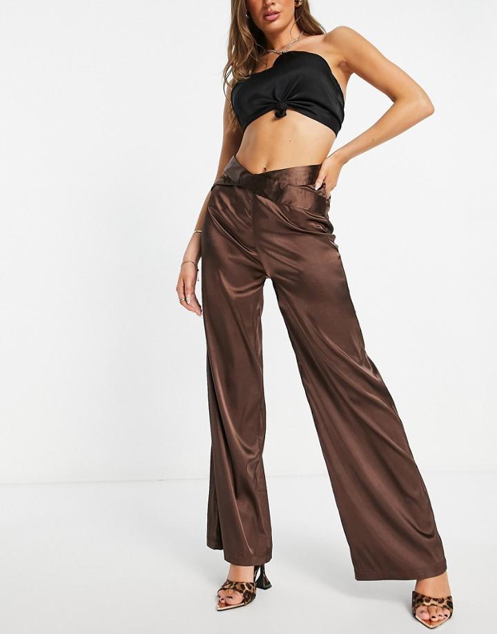 Unique21 Waist Detail Wide Leg Pants In Brown - Part Of A Set