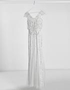 Frock & Frill Embellished V Neck Maxi Dress In Ivory-white