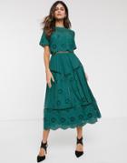 Asos Design Embroidered Double Layer Midi Dress-green