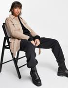 Fashion Union Tailored Jacket In Micro Check With Waist Belt-neutral