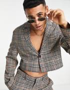 Asos Design Skinny Soft Tailored Cropped Suit Jacket In Navy And Orange Check