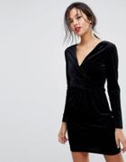 Oasis Velvet Wrap Dress - Black